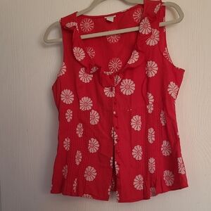 Odille Red Floral Button-Front Sleeveless Top